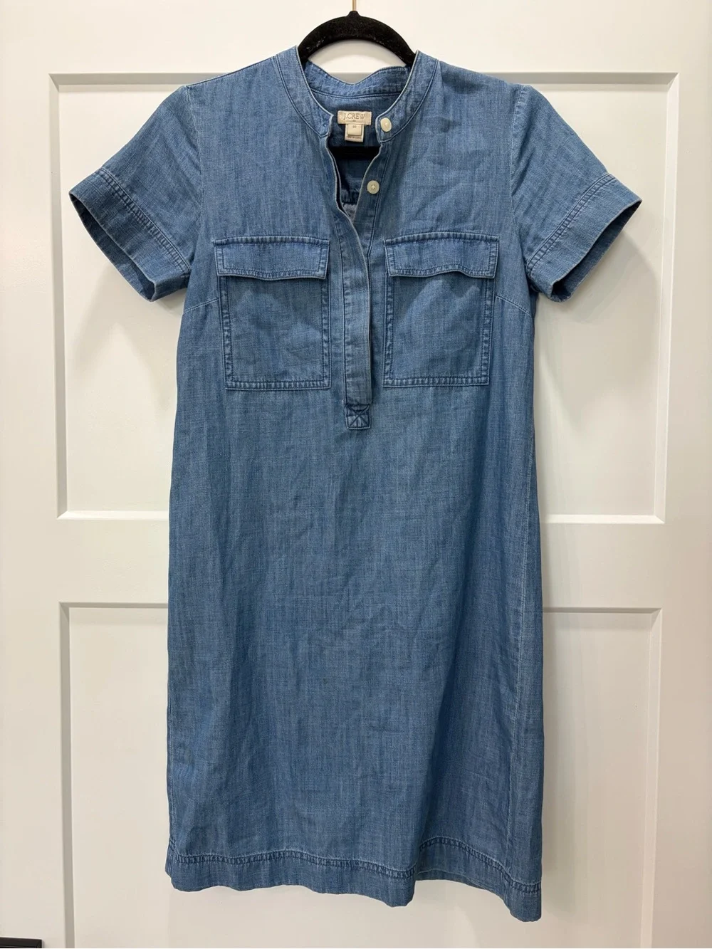 J. Crew Casual Summer Chambray Short Sleeve Button-Trim  Denim Shift Dress